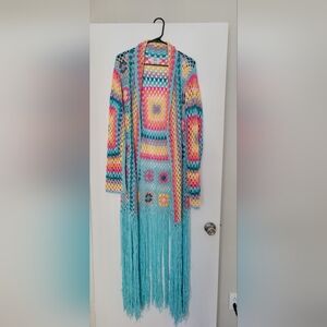Long Multi Color Knitted Cardigan
